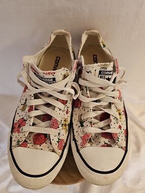 Converse Floral Low Top Sneakers - White with Red & Yellow Flowers